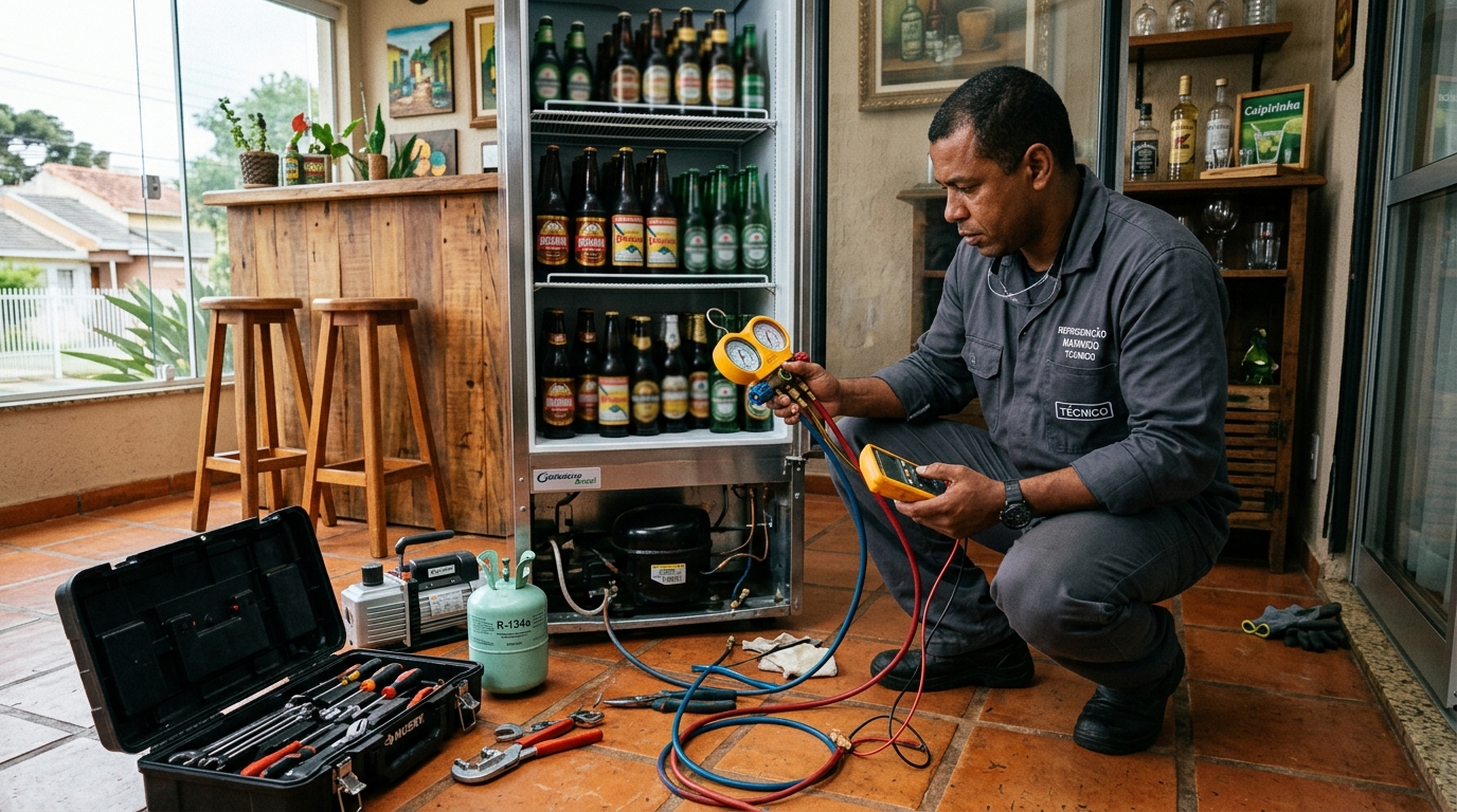 Técnico de conserto de cervejeira em residência em Santos‑SP