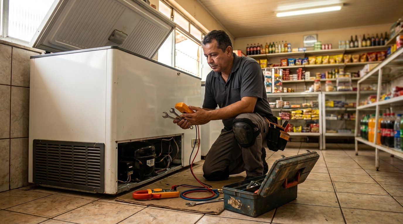 Técnico de conserto de freezer em residência na Aparecida, Santos‑SP